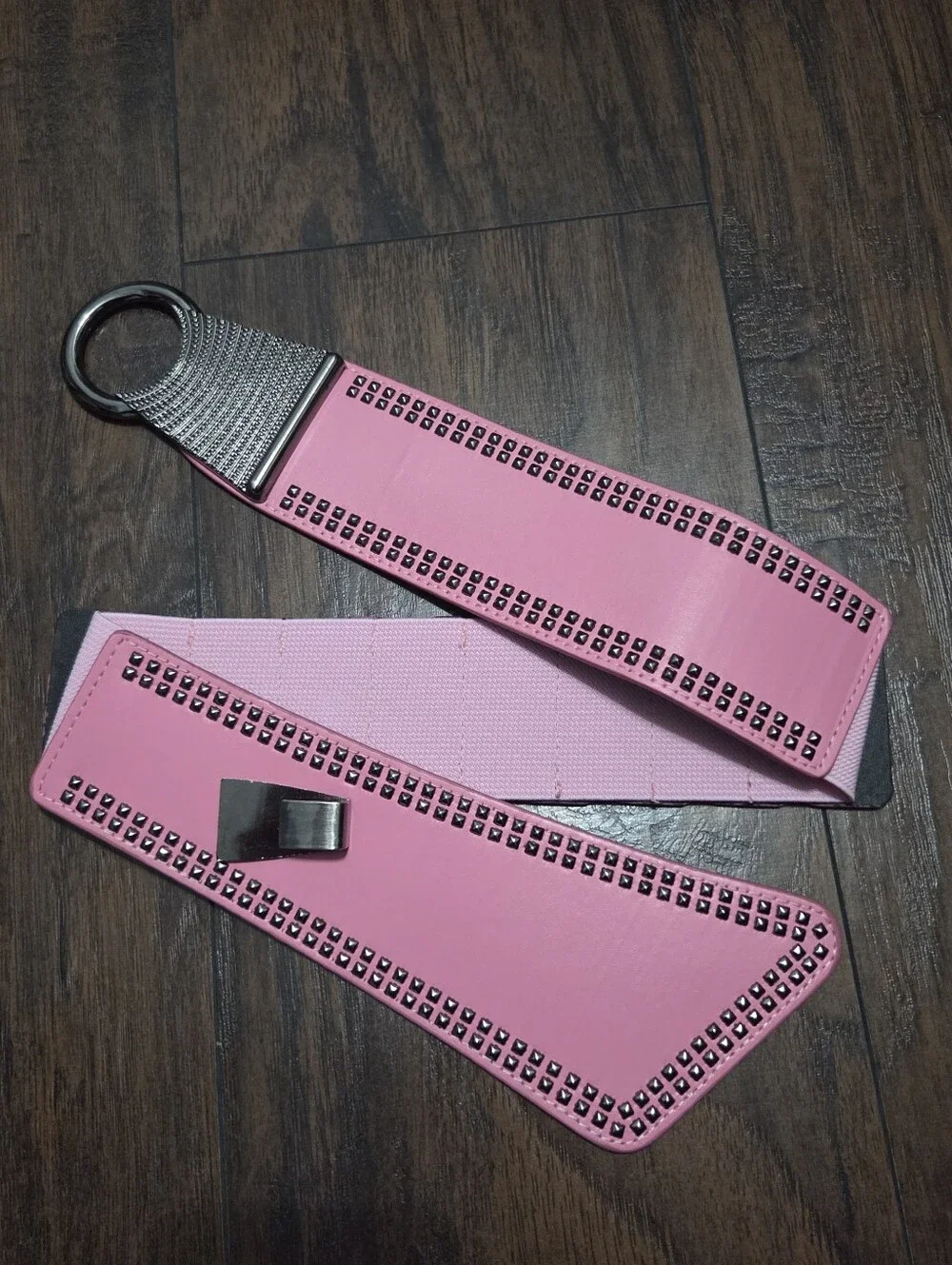 Pink Faux Leather Chunky Studded Waist Belt